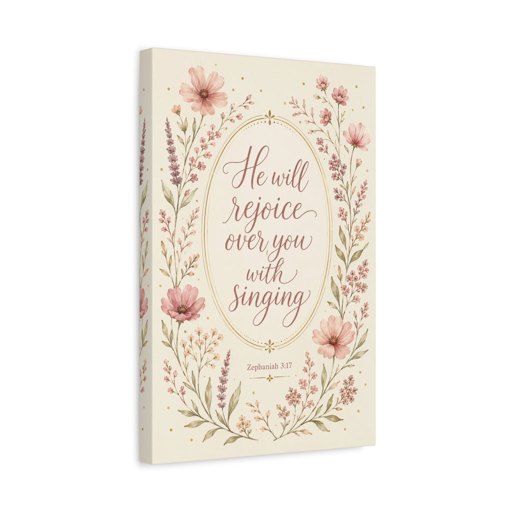 Christian Canvas Wall Art — "He Will Rejoice Over You with Singing"