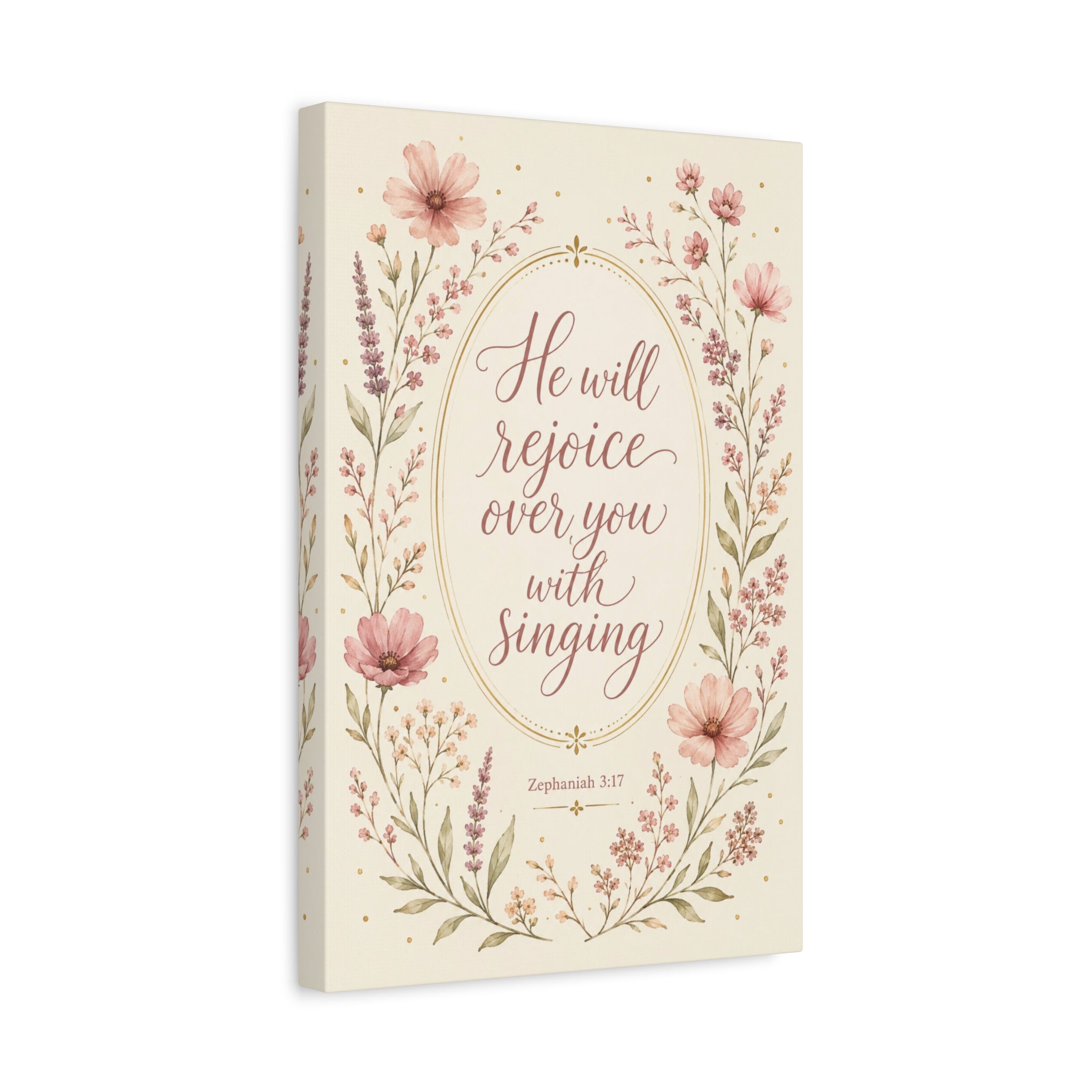 Christian Canvas Wall Art — "He Will Rejoice Over You with Singing"