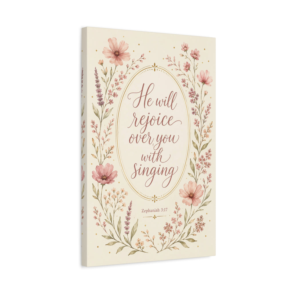 Christian Canvas Wall Art — "He Will Rejoice Over You with Singing"