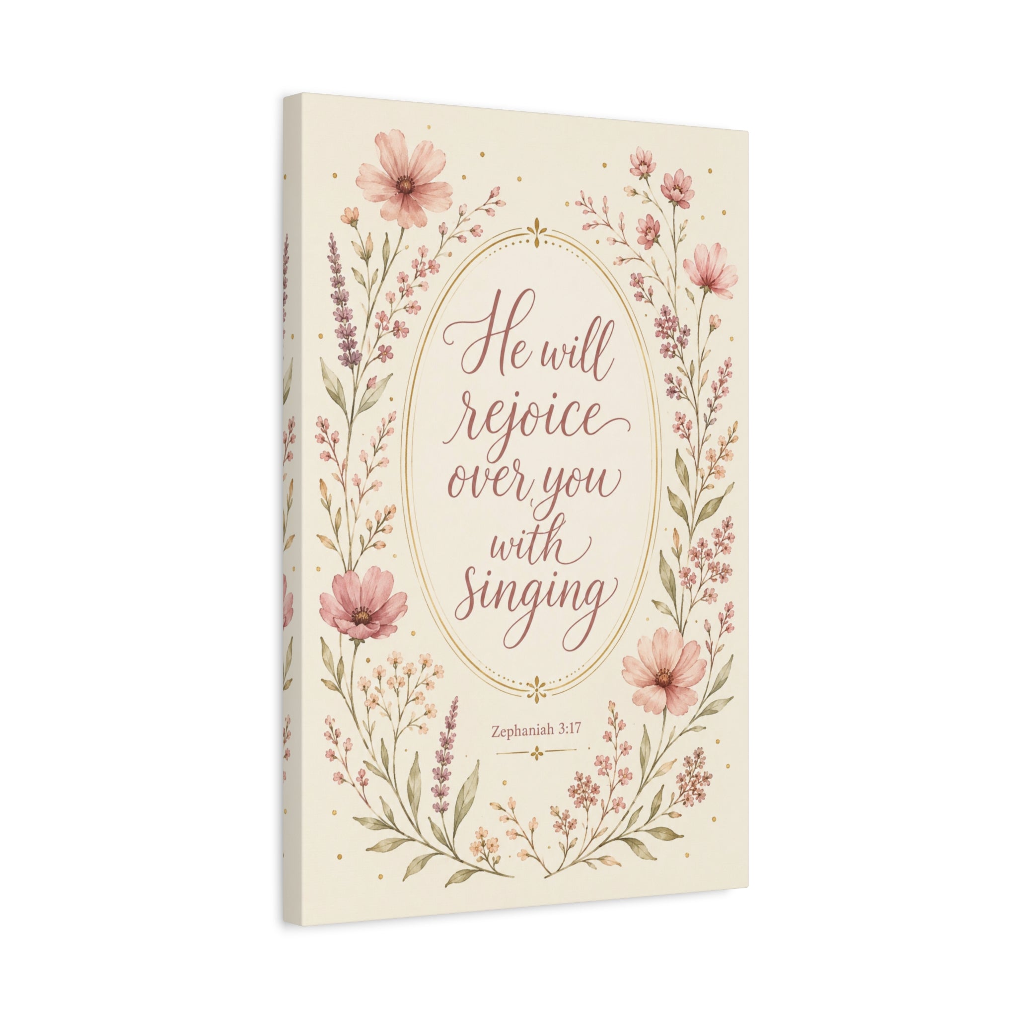 Christian Canvas Wall Art — "He Will Rejoice Over You with Singing"