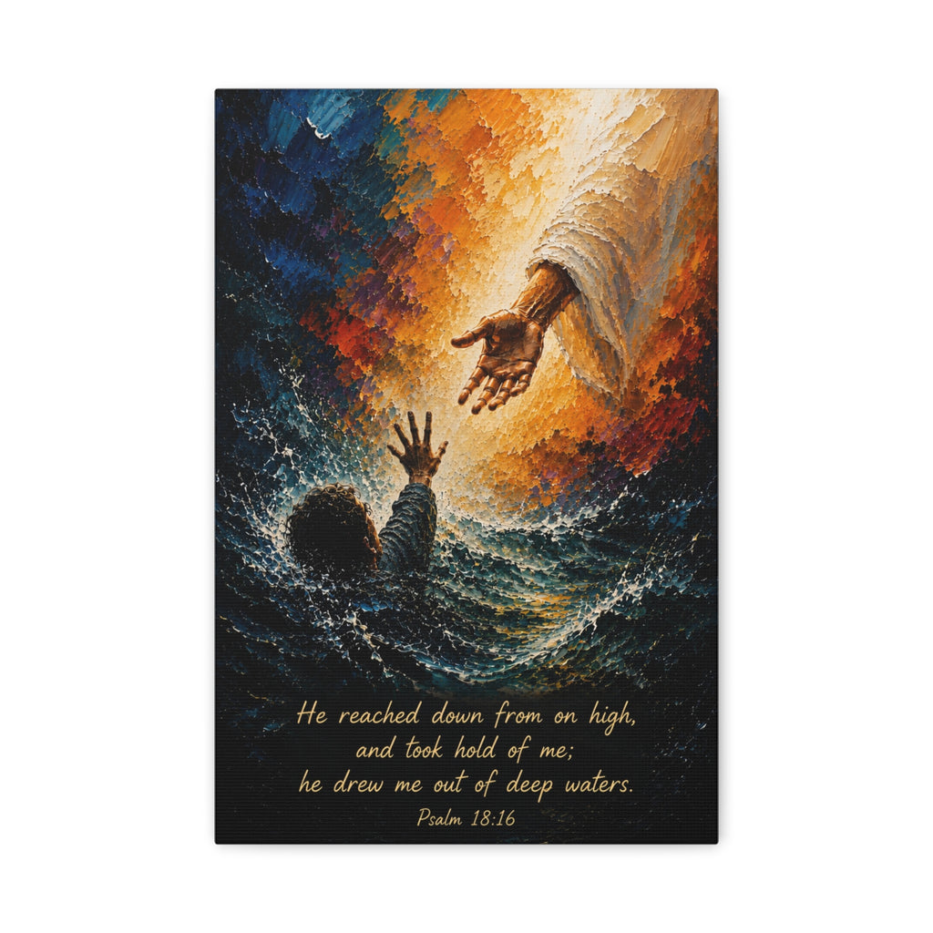 Christian Canvas Wall Art - "Rescued" (Psalm 18:16)