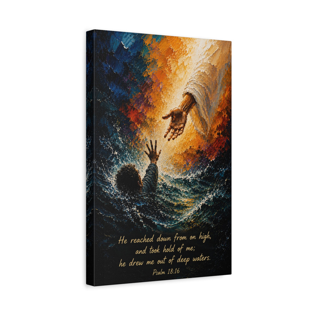 Christian Canvas Wall Art - "Rescued" (Psalm 18:16)