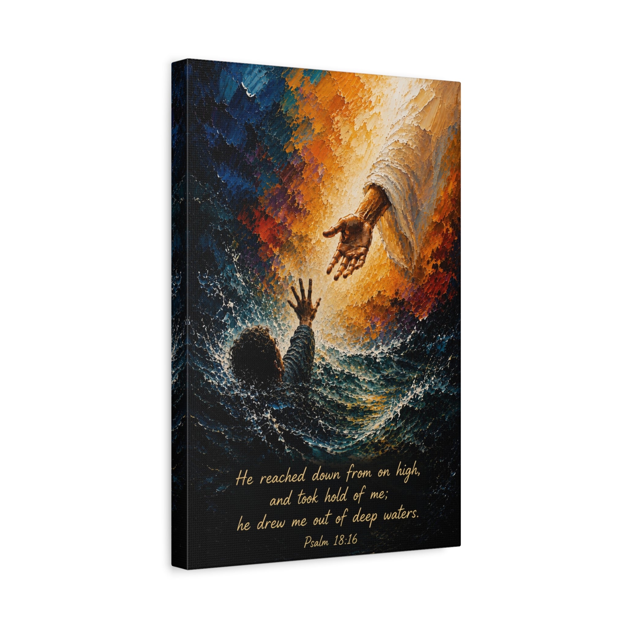 Christian Canvas Wall Art - "Rescued" (Psalm 18:16)