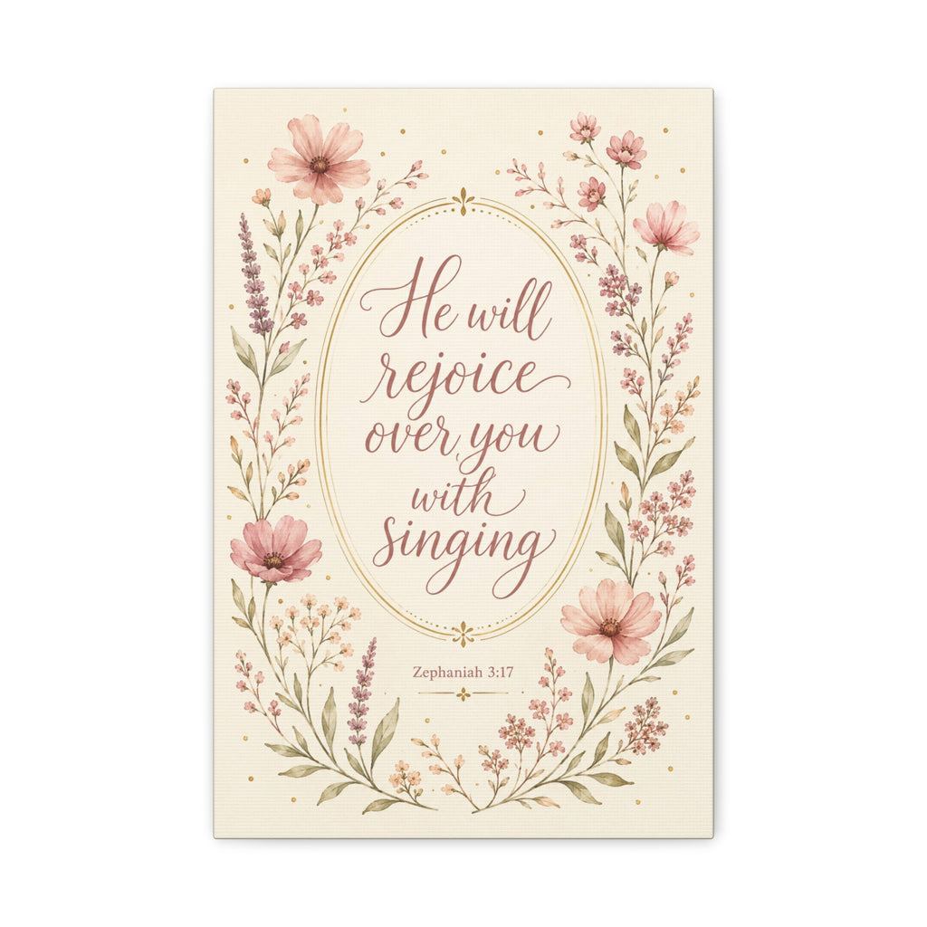 Christian Canvas Wall Art — "He Will Rejoice Over You with Singing"