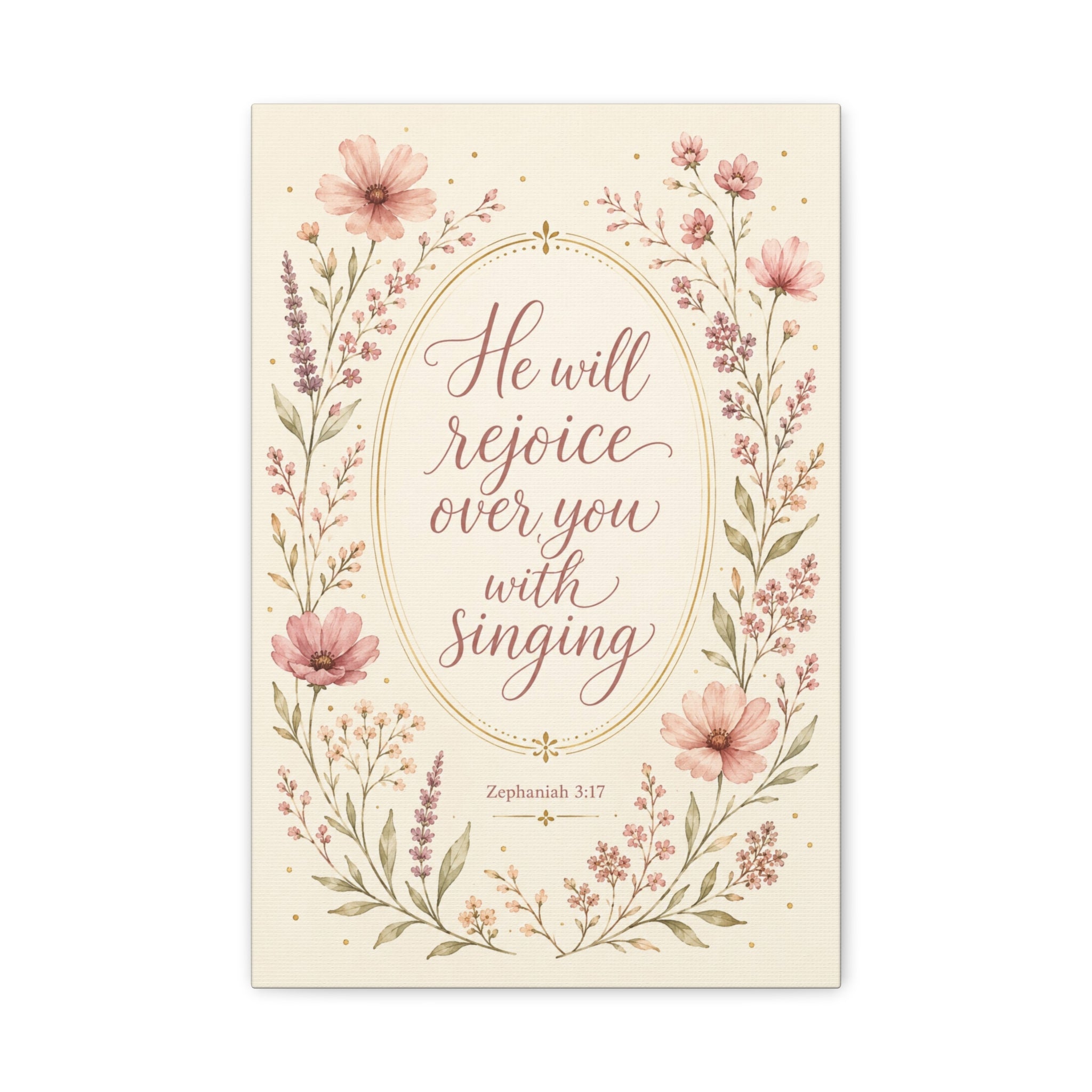 Christian Canvas Wall Art — "He Will Rejoice Over You with Singing"