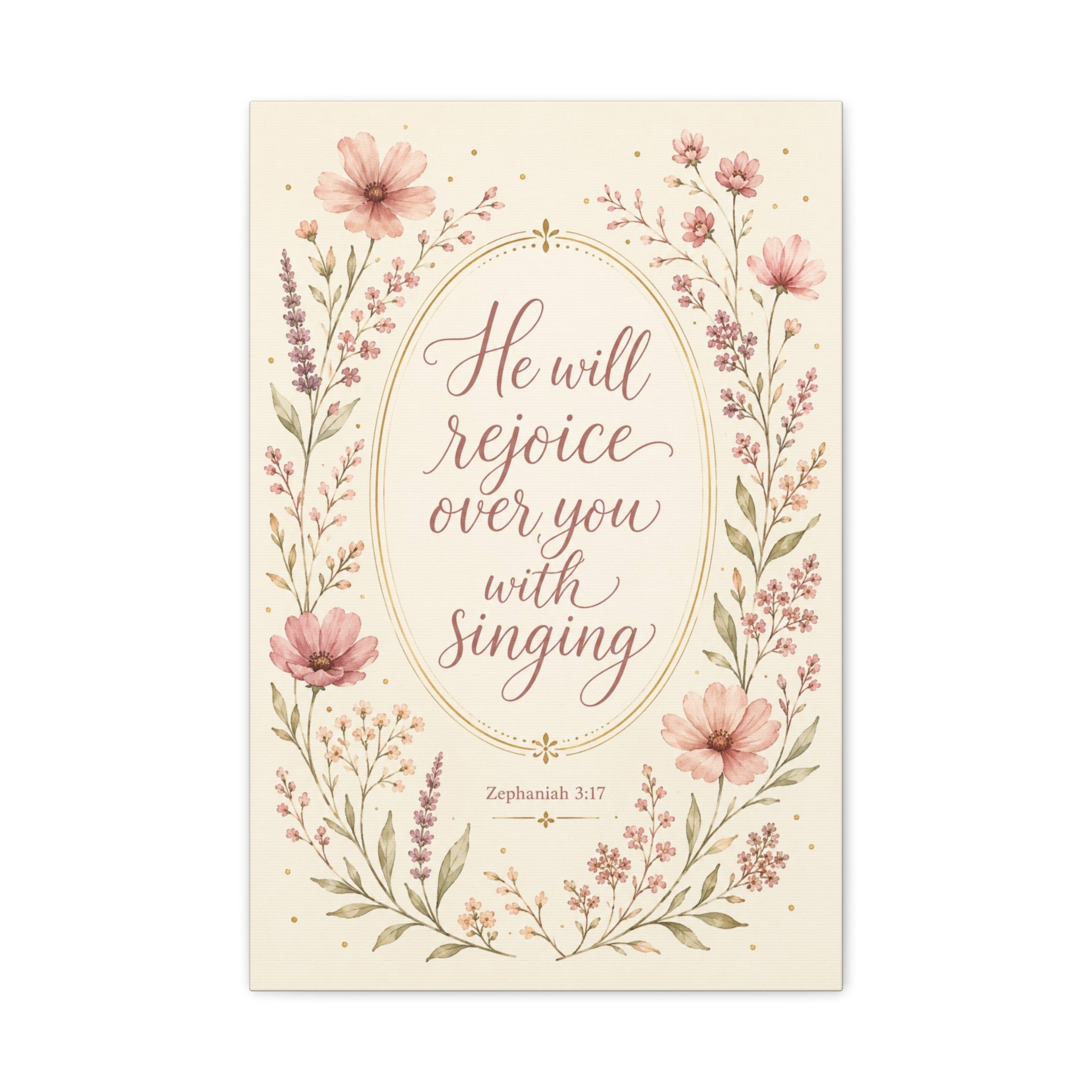 Christian Canvas Wall Art — "He Will Rejoice Over You with Singing"